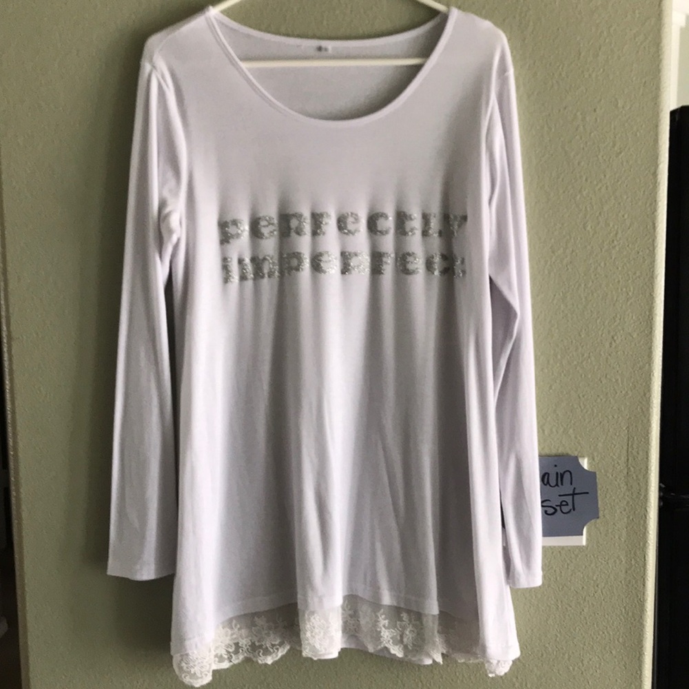 New Women’s “Perfectly Imperfect” Sparkle Graphic Lace Tunic